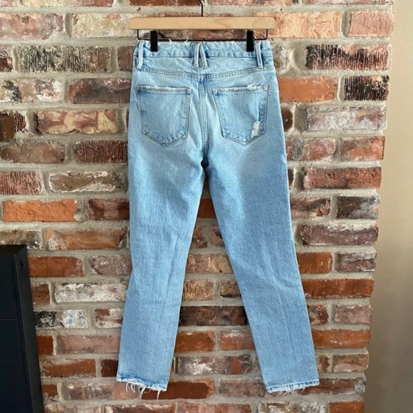 Good American Crossover Waist Distressed Skinny Jeans Blue 691 Light Wash - Picture 7 of 10